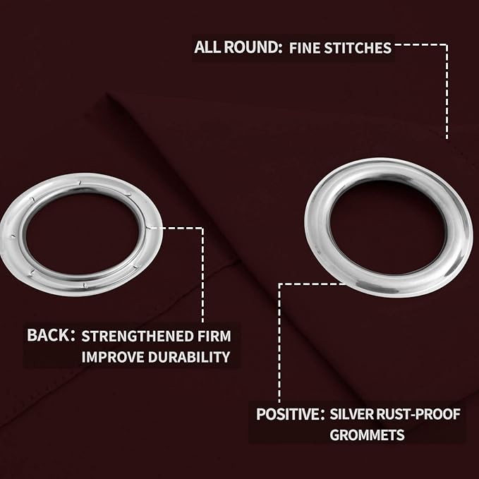 Easy-Going Blackout Curtains for Bedroom, Solid Thermal Insulated Grommet and Noise Reduction Window Drapes, Room Darkening Curtains for Living Room, 2 Panels (52x84 in,Wine)
