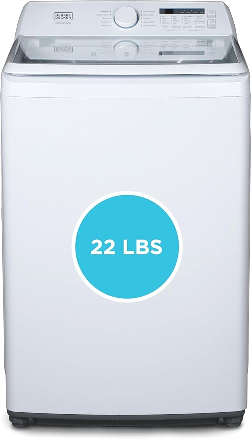 BLACK+DECKER 4.1 Cu. Ft. Top Loading Washing Machine with Agitator, Full Size Washing Machine with Glass Lid and Stainless Steel Tub, Machine with LED Display, 10 Wash Cycles, 120V, BTLW41MW, White