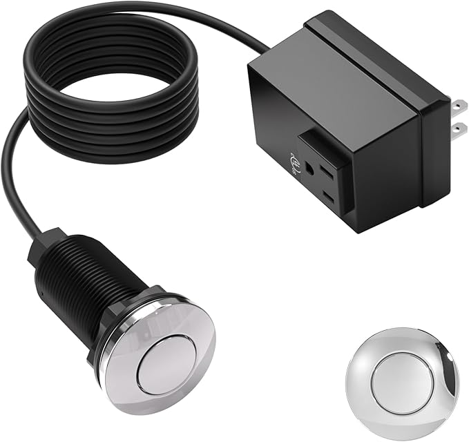 APIELE Garbage Disposal Air Switch Kit, Sink Top Push Button Switch for Food Waste Disposer, UL Listed 3.6" Long On/Off Air Button (Glossy Stainless Steel)