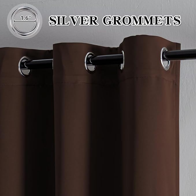 Blackout Curtains 108 Inches Long for Bedroom, Thermal Insulated Blackout Curtains 2 Panels Set, Solid Grommet Privacy Room Darkening Drapes for Living Room Windows(W52 x L108, Chocolate)