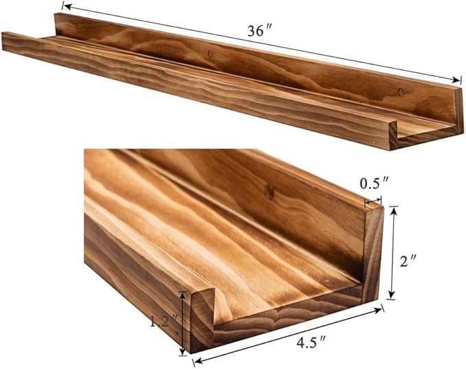 AZSKY Rustic Wood Floating Shelves for Nursery Books Long Wall Bookshelf Photo Picture Ledge Shelf with Lip Wall Shelf for Kids Bedroom Bathroom Living Room Office Frames 36 Inches Set of 2
