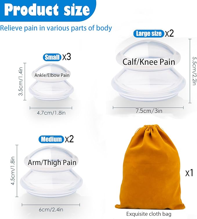 7pcs Cupping Therapy Set-Professional Silicone Cupping, Suitable for Facial Body Massage/Deep Myofascial Release/Pain Relief/Muscle Relaxation & More (Clear,7pcs)