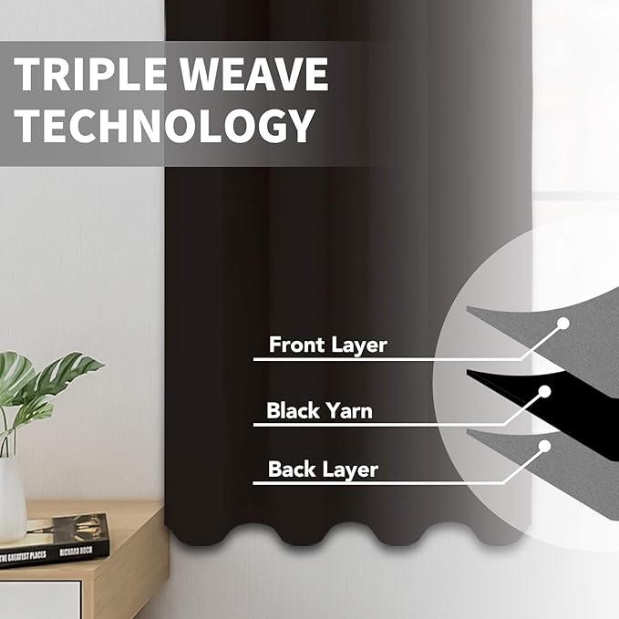 Easy-Going Blackout Curtains for Bedroom, Solid Thermal Insulated Grommet and Noise Reduction Window Drapes, Room Darkening Curtains for Living Room, 2 Panels (52x96 in,Dark Brown)