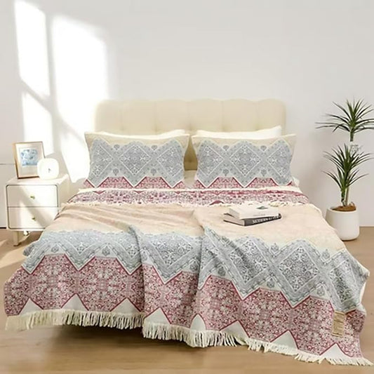 Boho Muslin Blanket for Adults 4-Layer Gauze Twin Size Soft Cozy 100% Cotton Summer Cooling Blanket Floral Decor for Sofa Bed Coverlet Both Sides (Tassels Boho, Twin 60 x 80 in)
