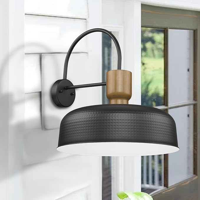 Outdoor Barn Light Gooseneck Barn Light, Farmhouse Exterior Wall Mount Light Vintage Wall Lighting Fixture Industrial Sconce Lantern for Porch, Entryway, Garage, Black, 2 Pack, Large
