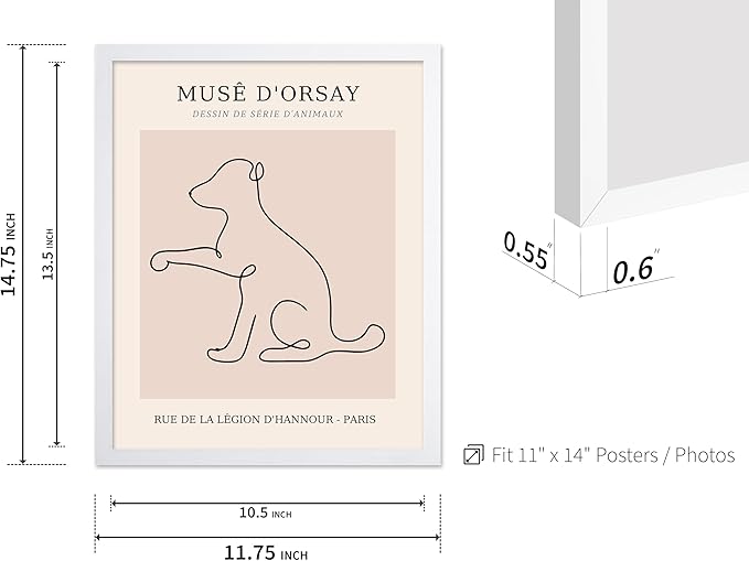 Poster Master Vintage Poster - Retro One Line Dog Drawing Print - Dog Art - Minimal Gift for Men, Women, Animal Lover - Abstract Wall Decor for Home, Office, Bedroom, 11x14 White Framed