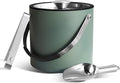 3L Ice Bucket with Silicone Lid, Scoop, Tongs & Strainer, Stainless Steel Double Wall Insulated Ice Buckets for Parties & Cocktail Bar, Outdoor Champagne Ice Container Bin, Dusty Green