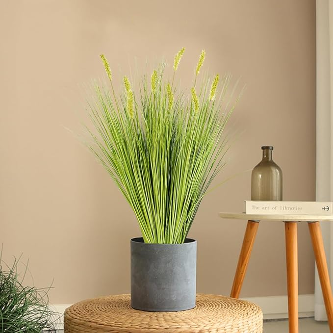 Melorca&Guilla Artificial Plants 6PCS 27“ Fake Tall Onion Grass Faux Plant,Artificial Grass Greenery Shrubs Bushes for Garden Porch Window Box Shop Office Home Décor