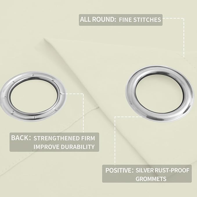 Easy-Going Blackout Curtains for Bedroom, Solid Thermal Insulated Grommet and Noise Reduction Window Drapes, Room Darkening Curtains for Living Room, 2 Panels (52x96 in,Ivory)