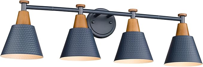 FEMILA 4-Light Bathroom Light Fixtures, Farmhouse Modern Vanity Lights Wall Lamp with Hammered Metal Shade Finish, Dark Blue, 4FG59B-4W Blue