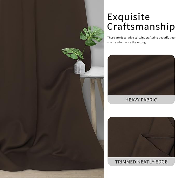 Easy-Going Blackout Curtains for Bedroom, Solid Thermal Insulated Grommet and Noise Reduction Window Drapes, Room Darkening Curtains for Living Room, 2 Panels(42x84 in, Dark Brown)