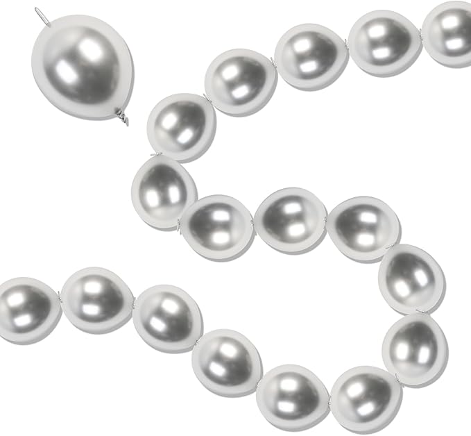 Silver Link Balloons, 60PCS Linking Balloons with Tail for Balloon Wall Arch and Chains, Quick Linkable Balloon for Wedding Birthday Baby Shower Engagement Graduation Party Decorations (6inch)