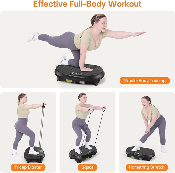Curved Vibration Plate Exercise Machine, Vibrating Plate 400 lbs Capacity with 9 Auto Modes and 120 Adjustable Speeds, Large LED Display, Touch and Remote Control, Vibration Platform for Home