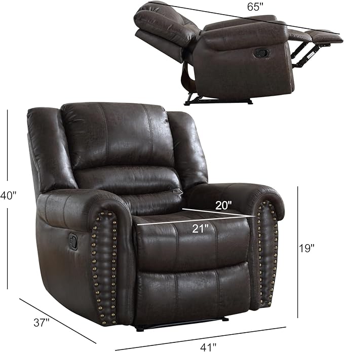 CANMOV Leather Recliner Chair, Classic and Traditional Manual Recliner Chair with Comfortable Arms and Back Single Sofa for Living Room, Dark Grey