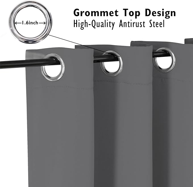 ChrisDowa Blackout Curtains 72 inches Long for Bedroom - 2 Panels Set Grommet Thermal Insulated Room Darkening Curtains for Living Room (Grey, 52 x 72 Inch)