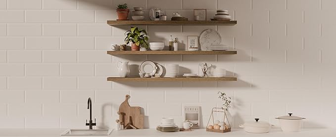 48 Inch Floating Shelves, 8 Inch Deep Floating Shelves for Wall, Hanging Shelf with Invisible Brackets, Wall Mounted Display Shelves for Bathroom, Bedroom, Living Room,3 Tier