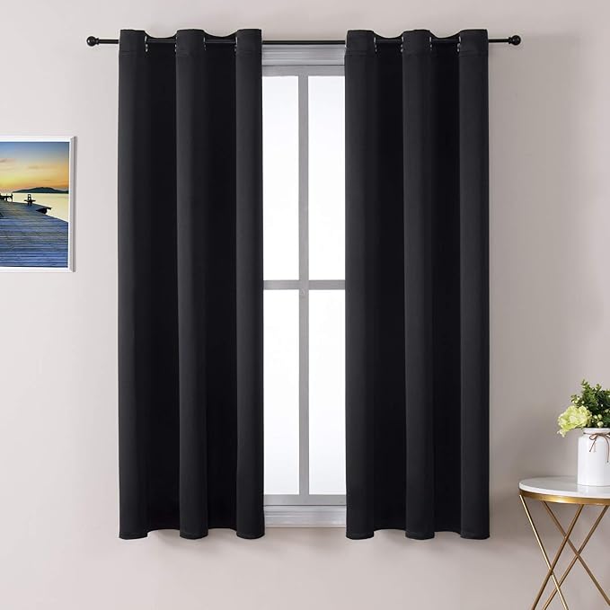 ChrisDowa Grommet Blackout Curtains for Bedroom and Living Room - 2 Panels Set Thermal Insulated Room Darkening Curtains (Black, 42 x 63 Inch)