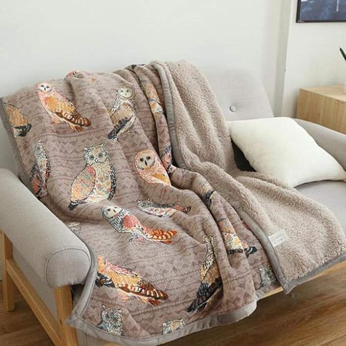 UKELER Flannel Sherpa Throw 80'' x 60''- Cute Colorful Owl Design Soft Plush Flannel Blanket Throws for Bed/Couch/Sofa/Office/Camping
