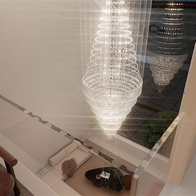 Flashing God D59''X H120'' Extra Large Chandeliers for High Ceilings Crystal Raindrop Chandeliers Large Villa Chandelier Entrance Foyer Ceiling Light LED Dimmable 2700K-6000K