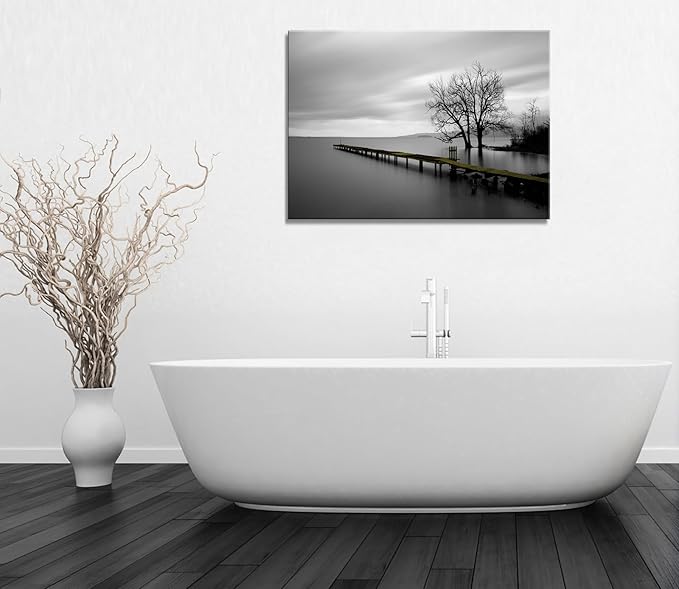 DZL Art S74981 Canvas Prints Modern Minimalist Black and White Lake Trees Landscape Wall Art Painting for Living Room Bedroom Decor Office Wall Decor Home Decoration