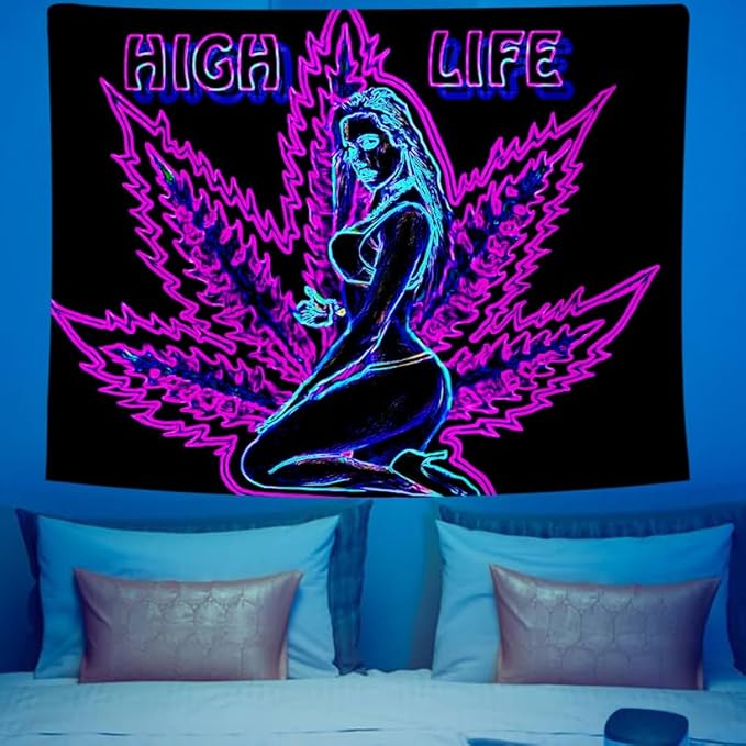 ADDWel Blacklight Tapestry for Bedroom, Tapestry Glow In The Dark, UV Reactive Black Light Posters Wall Hanging for Bedroom Dorm Living Room Backdrop Decor