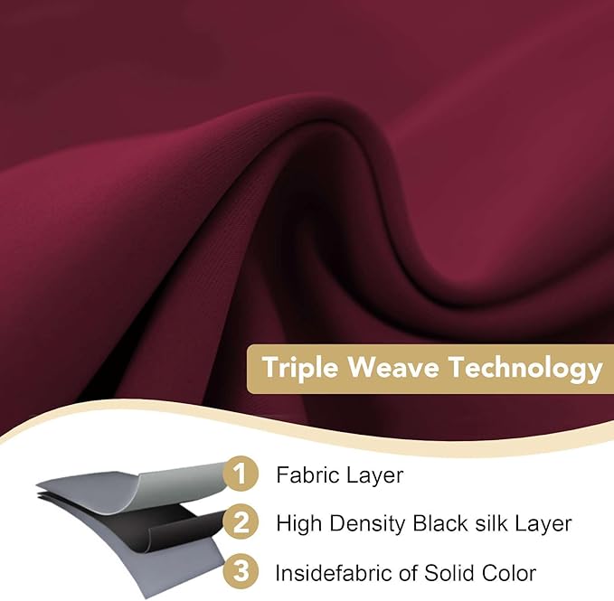 H.VERSAILTEX Christmas Curtains for Bedroom Thermal Insulated Room Darkening Living Room Curtains 72 Inch Long Grommet Privacy Protection Window Curtain Panels/Drapes for Nursery, 2 Panels, Burgundy