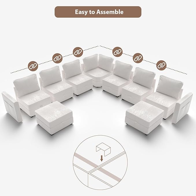 mestyl Modular Sectional Sofa Convertible Sofa Couch Set with Storage for Living Room, Modern 4 Seater Modular Sectional Couch (Beige)