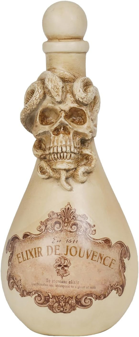 Braxio Halloween Decorations Indoor Potion Bottles - White Skull Décor with Snake Halloween Decoration Room Decor Aesthetic Gift for Women Halloween Party Decorations Bottles 4.25 * 4.25 * 9.5 Inch