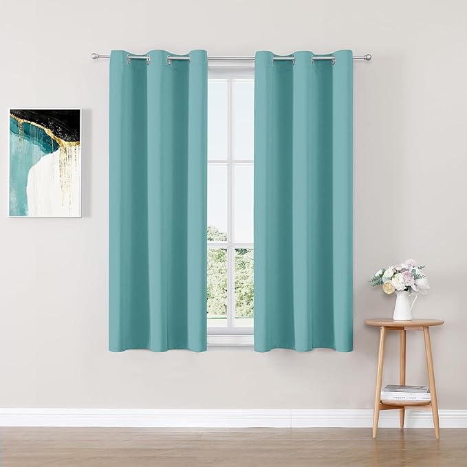 ChrisDowa Blackout Curtains 48 inches Long for Bedroom - 2 Panels Set Grommet Thermal Insulated Room Darkening Curtains for Living Room (Aqua, 42 x 48 Inch)
