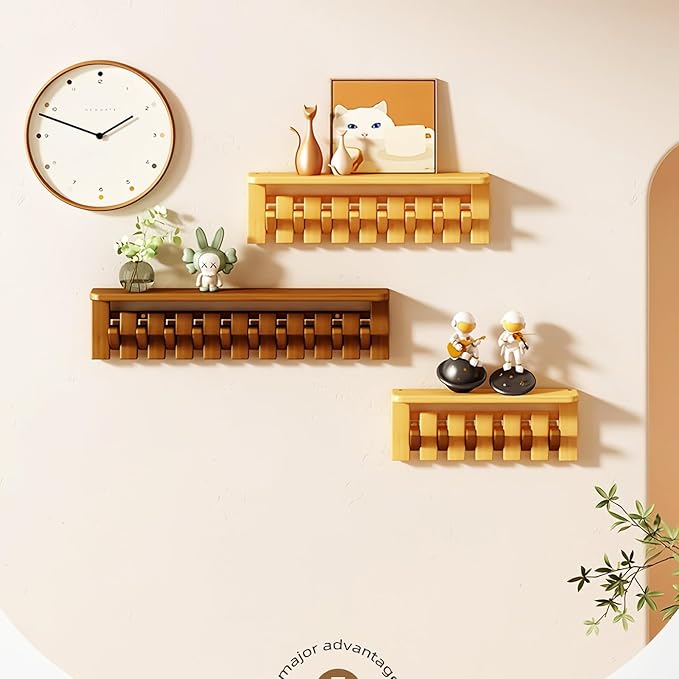Wall Mounted Piano Key Hanger | Flip Style Hook | Entrance Wall Art Hook, Made of Oak Wood (3 Times Painted, 4 Times Polished) (Tray Walnut, 8Hooks)