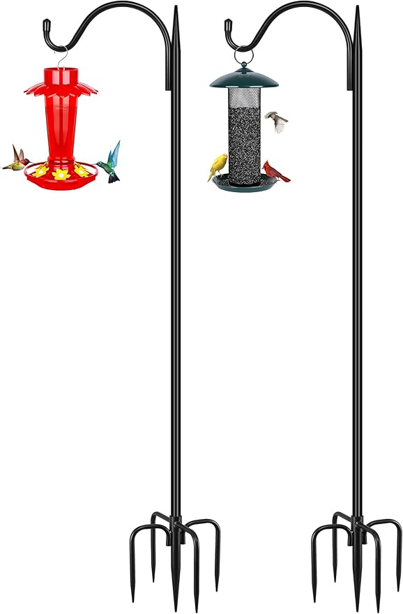 Gtongoko 63 Inch Shepherds Hooks for Outdoor with 5 Prongs Base, Adjustable Bird Feeder Pole Garden Hooks for Hanging Lanterns, Plants Baskets, Hummingbird Feeders, 2 Pack