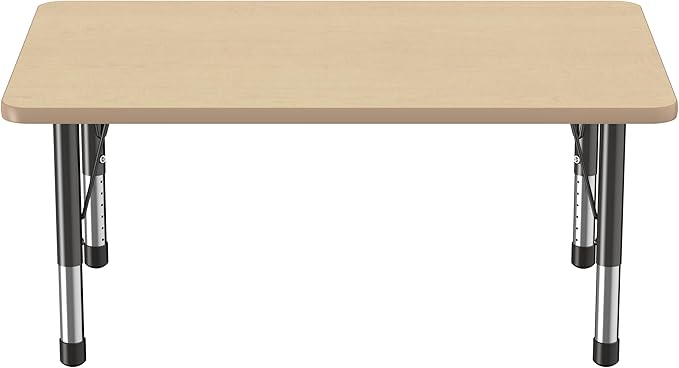 FDP Rectangle Activity School and Classroom Kids Table (30 x 48 inch), Chunky Toddler Legs, Adjustable Height 15-24 inches - Maple Top and Maple Edge