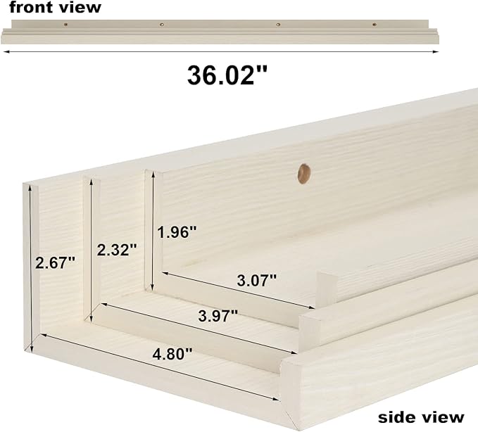 Giftgarden 36 Inch Floating Wall Shelves Creamy White Beige Wood-Grain, Large Picture Ledge Long Wooden Shelfs for Bedroom Living Room Kitchen Bathroom Nursery Office, Set of 3 Different Sizes