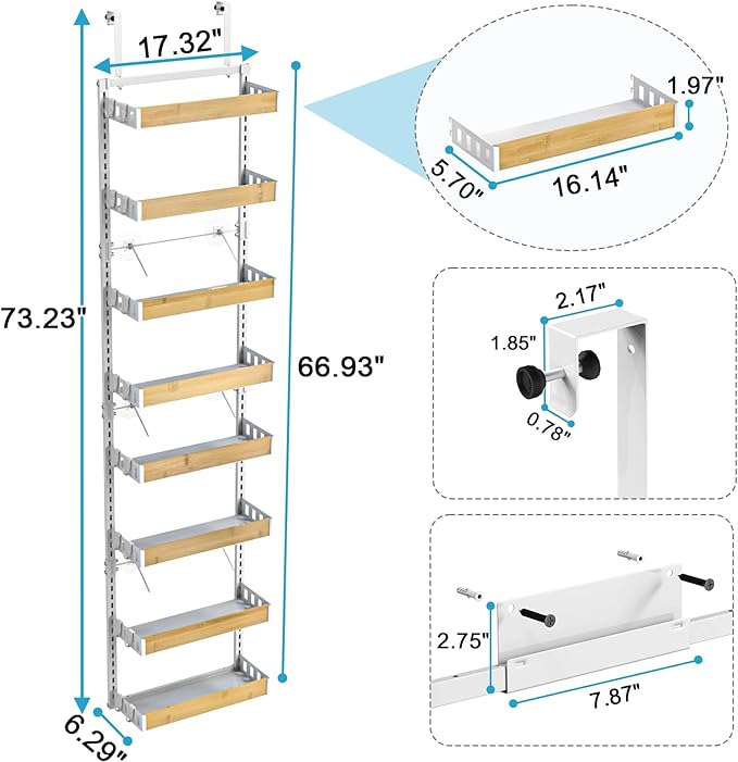 bukfen Over the Door Pantry Organizer 8-Tier Adjustable Basket Kitchen Pantry Door Organization and Storage, 2 in 1 Wall Mount or Hanging Heavy-Duty Metal Hanging Kitchen Spice Rack