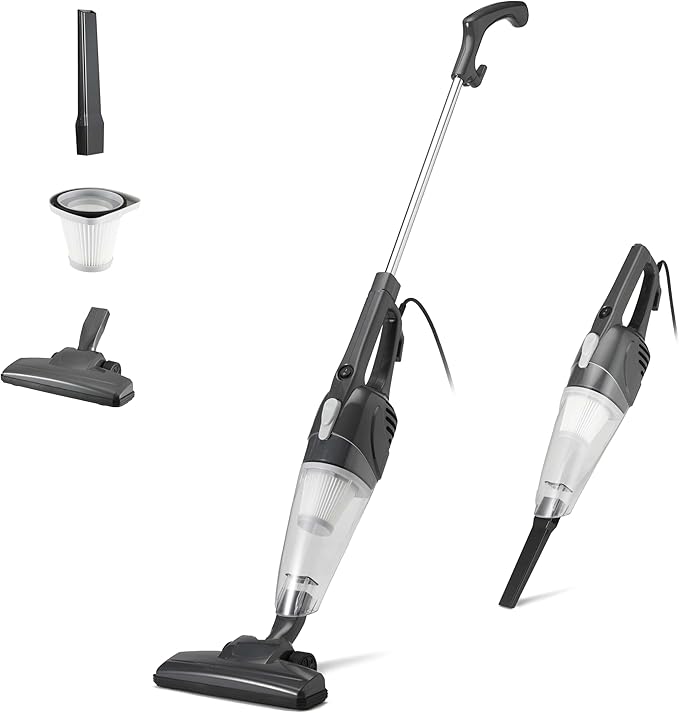 Amazon Basics 2-in-1 Corded Stick Vacuum Cleaner, Convertible to Handheld, Lightweight (3.9 LBS), with Washable HEPA Filter, Crevice Tools, 0.5L Dust Cup, 19.7-Ft Cord, 300W, Black