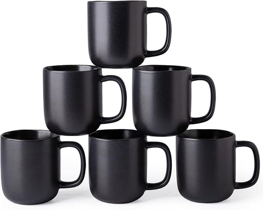 AmorArc 14oz Coffee Mugs Set of 6, Ceramic Coffee Mugs with Large Handle & Wavy Rim for Latte/Hot Cocoa/Tea, Stylish Coffee Mugs for Men Women. Oven,Dishwasher&Microwave Safe, Matte Black