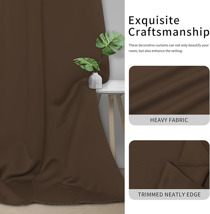 Easy-Going Blackout Curtains for Bedroom, Solid Thermal Insulated Grommet and Noise Reduction Window Drapes, Room Darkening Curtains for Living Room, 2 Panels (42x84 in, Brown)