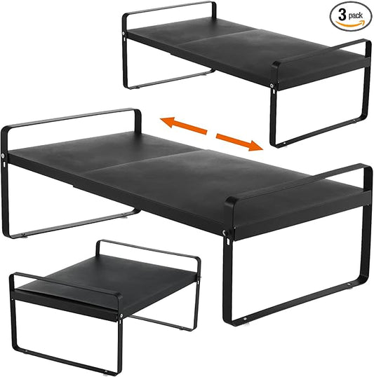 3 Pack Expandable Cabinet Shelf Organizer Kitchen Shelf Riser Stackable Pantry Shelves Kitchen Organizers and Storage Metal Spice Rack Countertop Organizer Cupboard Adjustable Shelfs Desk Rack Shelf