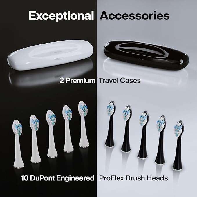 Aquasonic Duo Series PRO – Ultra-Whitening Electric Toothbrush Set – 5 Modes & Smart Timers – Premium Travel Cases & 10 Proflex Brush Heads – ADA Accepted Toothbrushes