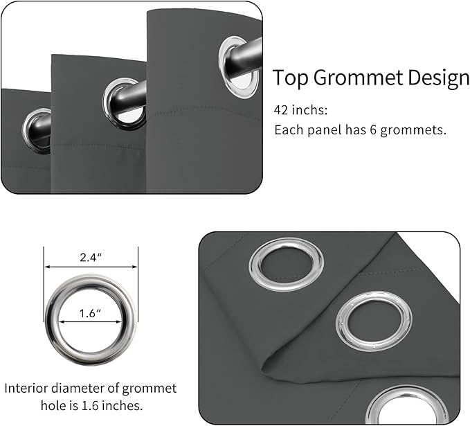 Easy-Going Blackout Curtains for Bedroom, Solid Thermal Insulated Grommet and Noise Reduction Window Drapes, Room Darkening Curtains for Living Room, 2 Panels(42x84 in, Gray)