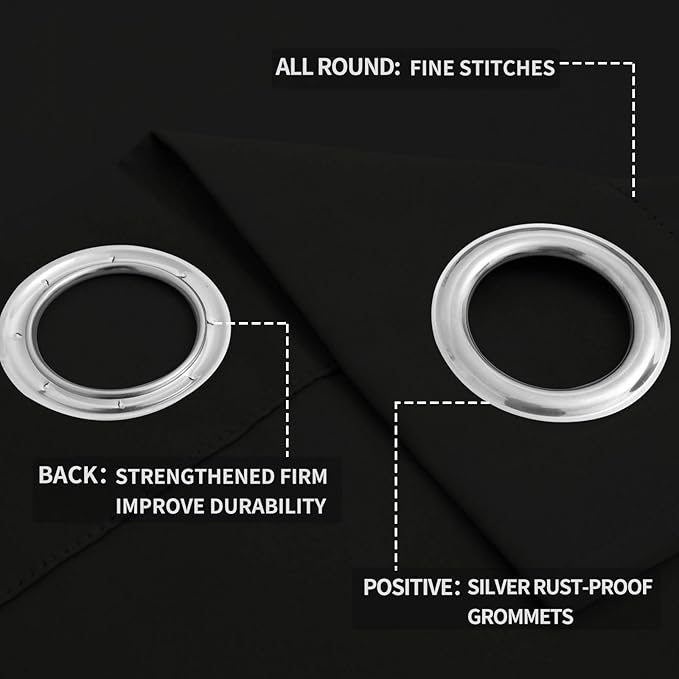 Easy-Going Blackout Curtains for Bedroom, Solid Thermal Insulated Grommet and Noise Reduction Window Drapes, Room Darkening Curtains for Living Room, 2 Panels (52x96 in,Black)