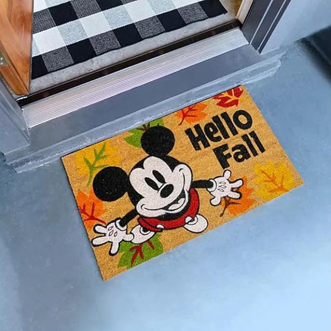 Gertmenian Disney Mouse Doormat Rug Front Door Coir Mat Welcome Home Indoor Outdoor Entryway Carpet, 2-Pack 20x34, Retro Mickey Hello Fall/Plaid