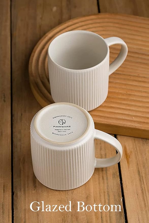 famiware Coffee Mug Set for 4, Star 12 oz Catering Mugs Cup Set with Handle for Coffee, Tea, Cocoa, Milk - Ceramic Stoneware Drinkware Set, Matte White