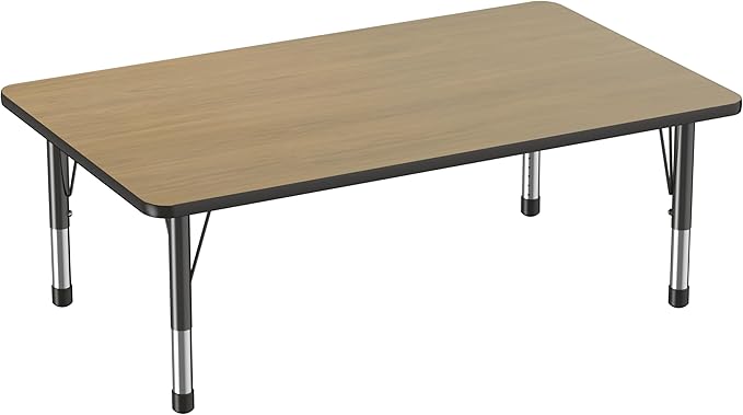 Factory Direct Partners FDP Rectangle (36 x 60 inch) Classroom Table with Adjustable Chunky Toddler Legs (15-24 in); Preschool, Kinder and Daycare Furniture - Pasadena Oak Top/Black Edge and Legs