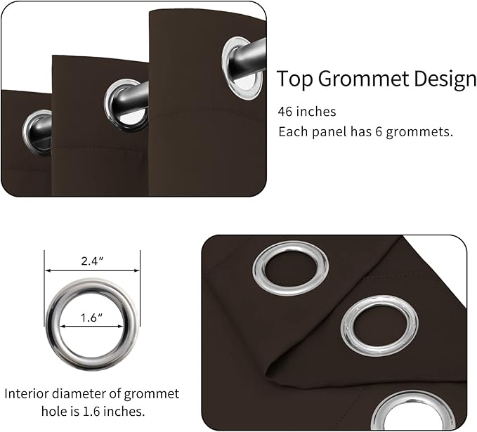 Easy-Going Blackout Curtains for Bedroom, Solid Thermal Insulated Grommet and Noise Reduction Window Drapes, Room Darkening Curtains for Living Room, 2 Panels(46x63 in, Dark Brown)