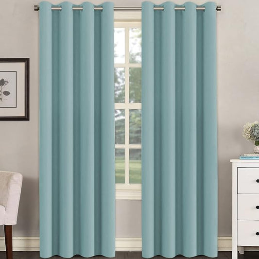 H.VERSAILTEX Blackout Window Treatment Curtains/Panels, Thermal Insulated Room Darkening Solid Grommet Drapes for Bedroom/Living Room Window (52 Inch by 108 Inch, Mineral Blue, Set of 2)