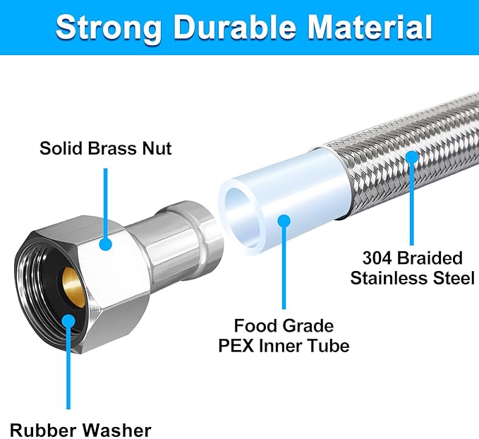 Dishwasher Installation Kit - 6 FT Premium Stainless Steel Braided Dishwasher Hose kit,Food Grade PEX Inner Tube Dishwasher Water Supply Line with 3/8"x3/8"MIP Elbow,3/8"x 3/4" FHT Elbow