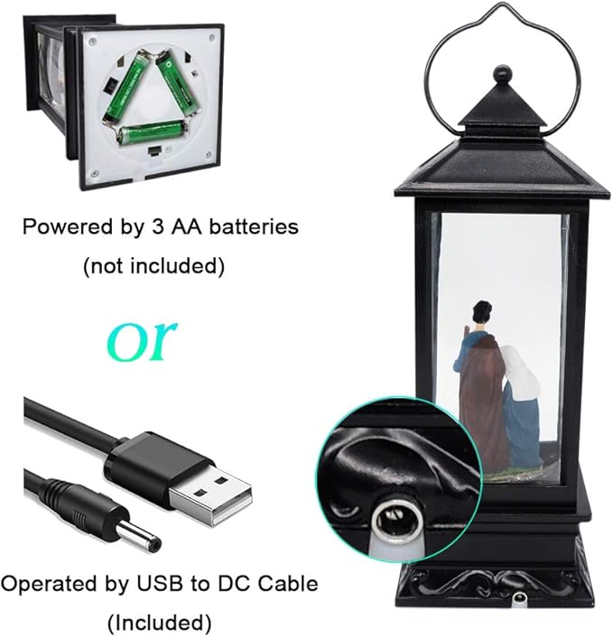 Eldnacele Musical Snow Globe Lantern Lighted Lamp USB Lined in Swirling Glitter Water Lantern Lamp Christmas Nativity Decoration Hurrican Light Timer 12" (Nativity)