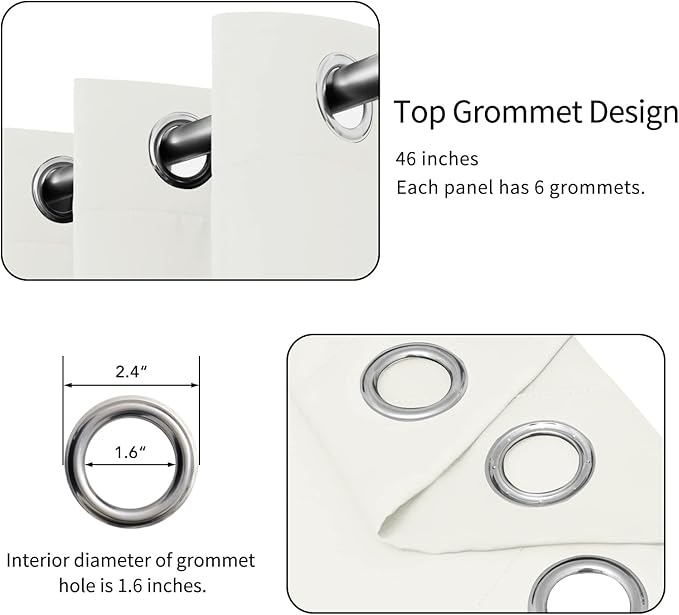 Easy-Going Blackout Curtains for Bedroom, Solid Thermal Insulated Grommet and Noise Reduction Window Drapes, Room Darkening Curtains for Living Room, 2 Panels(46x84 in, Ivory)