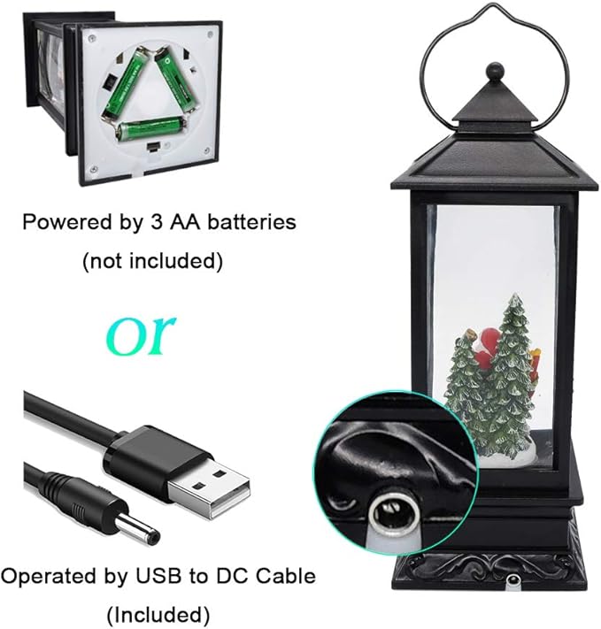 Eldnacele Singing Battery Operated & Plug-in Musical Lighted Christmas Snow Spinning Water Glittering Snow Globe Lantern Home Decoration and Gift, Santa Claus